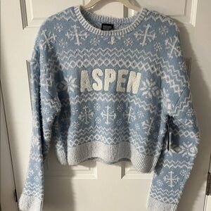 Derek Heart Aspen Light Blue White Snowflakes Knit Pullover Sweater size XL NWT